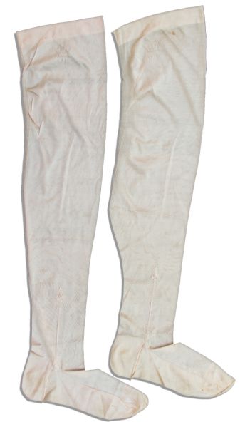 Rare Pair of Queen Victoria Custom Stockings Made With Her Royal Cypher -- Blush Color Stockings From Before Albert's Death, After Which She Exclusively Wore Black