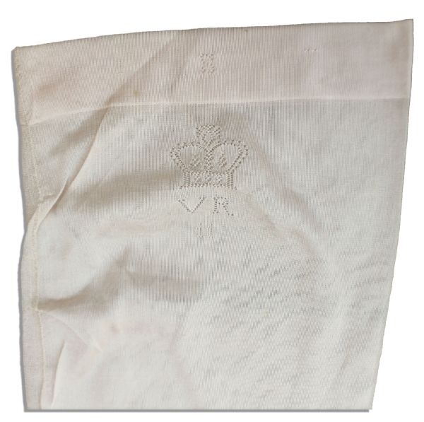 Rare Pair of Queen Victoria Custom Stockings Made With Her Royal Cypher -- Blush Color Stockings From Before Albert's Death, After Which She Exclusively Wore Black