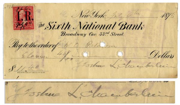 Civil War General & Gettyburg Hero Joshua Chamberlain Signed Check