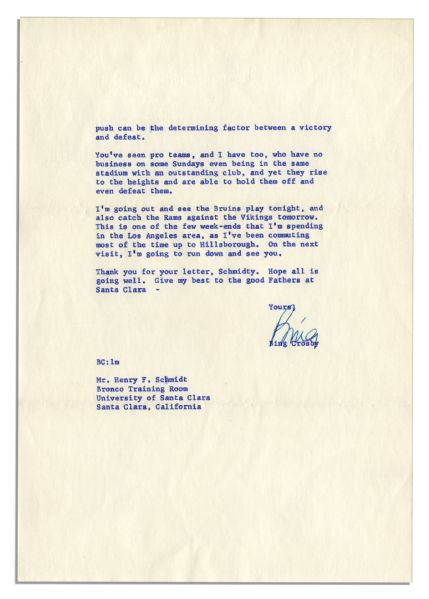 Bing Crosby Typed Letter Signed From 1964 About His Sitcom -- ''... the television series...a simple little family thing...It's difficult...you don't have much time to shoot these things...''