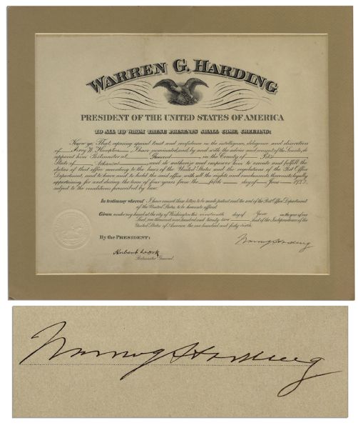 Warren G. Harding Document Signed as President