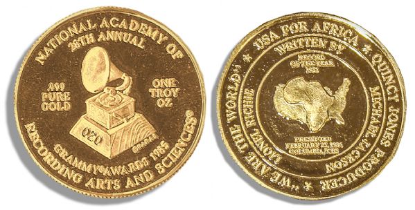 Grammy Award Gold Coin Honoring Super-Group USA For Africa & Their 1985 Record of the Year, We Are the World