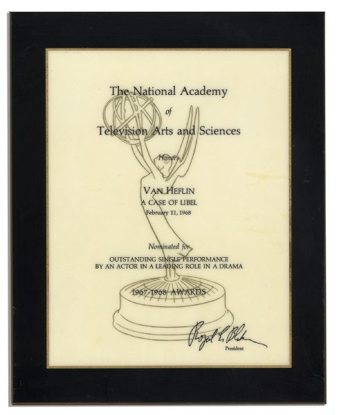 Van Heflin's Best Actor Emmy Nomination Plaque for ''A Case of Libel''