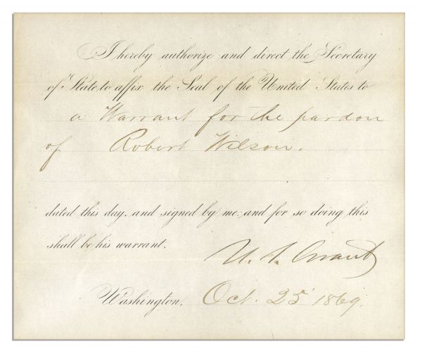 Ulysses S. Grant Presidential Pardon Signed From 1869 -- During His First Year in Office