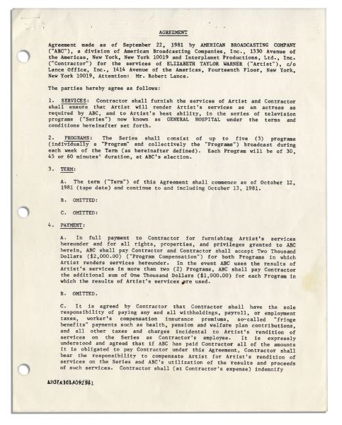 Elizabeth Taylor Signed Contract For ''General Hospital''