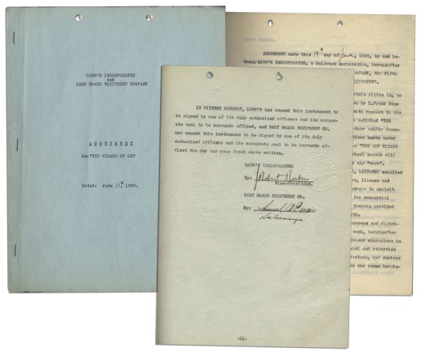 ''Wizard of Oz'' Licensing Agreement From 1939