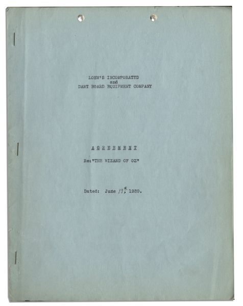 ''Wizard of Oz'' Licensing Agreement From 1939