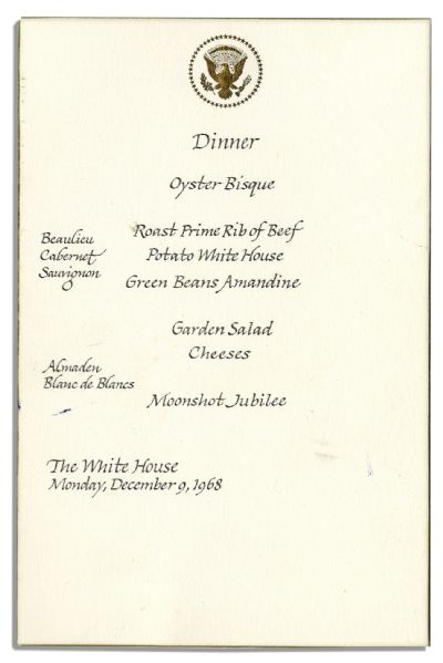 The First Men of Aviation & Space Together -- White House Dinner Menu Signed by Charles Lindbergh, Alan Shepard, Dear Abby & 7 Others From a 1968 Event