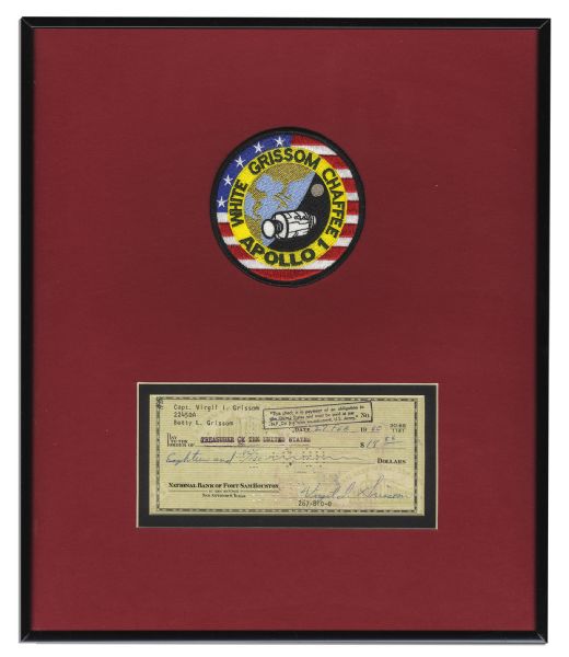 Gus Grissom Check Signed & Apollo 1 Embroidered Patch -- Directly From His Estate