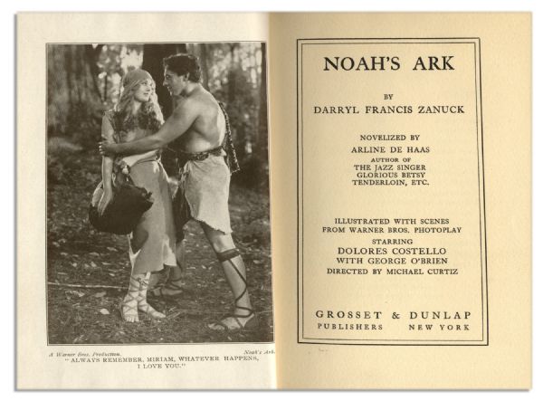 Darryl F. Zanuck's Personally Owned Copy of Noah's Ark -- The Novel Version of the 1928 Disaster Film That He Wrote & Produced -- Accompanied by His Own Bookplate