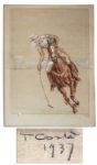 One-of-a-Kind Oil Pastel Portrait of Darryl F. Zanuck on a Polo Pony -- From His Personal Collection & With a COA from the Zanuck Estate