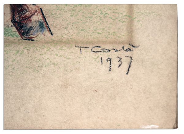 One-of-a-Kind Oil Pastel Portrait of Darryl F. Zanuck on a Polo Pony -- From His Personal Collection & With a COA from the Zanuck Estate