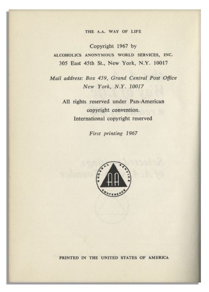 Alcoholics Anonymous Co-Founder Bill Wilson Signed First Printing of The A.A. Way of Life