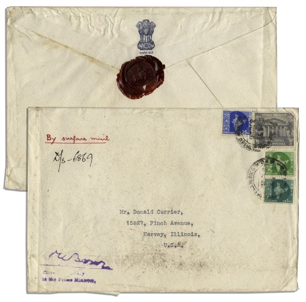 Indian Prime Minister Jawaharlal Nehru Signed Photo