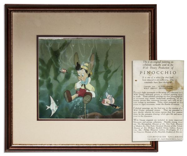 Animation Cel From 1940 Disney Classic ''Pinocchio'' -- Frame of Pinocchio During His Escapade Diving to The Bottom of the Sea to Save Geppetto After Having Been Partially Turned Into a Donkey