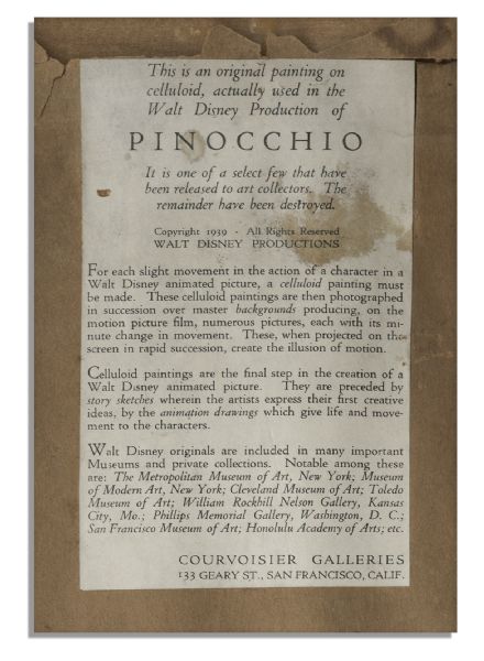 Animation Cel From 1940 Disney Classic ''Pinocchio'' -- Frame of Pinocchio During His Escapade Diving to The Bottom of the Sea to Save Geppetto After Having Been Partially Turned Into a Donkey