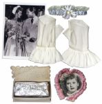 Lucille Ball Bridal Lot -- 5 Items From Her 1949 Church Wedding to Desi Arnaz -- Garter, Gloves, Photo and Cake Box -- With a COA from Lucys Daughter