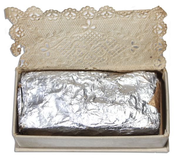 Lucille Ball Bridal Lot -- 5 Items From Her 1949 Church Wedding to Desi Arnaz -- Garter, Gloves, Photo and Cake Box -- With a COA from Lucy's Daughter
