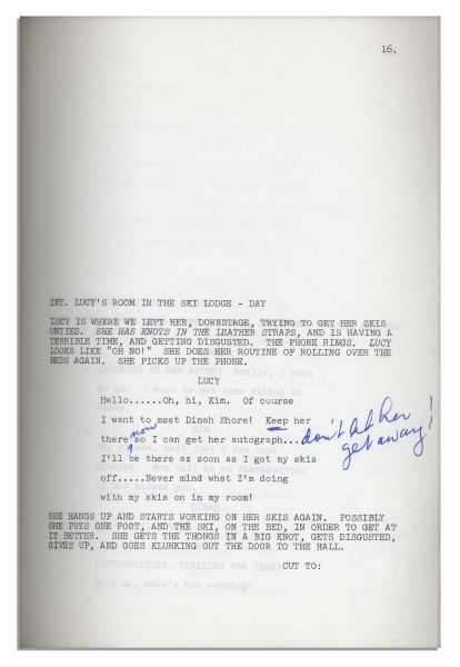 Lucille Ball First and Final Draft Scripts For An Episode of ''Here's Lucy'' Guest Starring Dinah Shore From 1971 -- With Lucy's Hand Notes