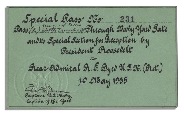 Antarctic Explorer Richard E. Byrd Lot -- With Signed Photo, Ticket to Presidential Reception in His Honor & 2 Expedition Content Typed Letters Signed -- ''...I must have more supplies...''