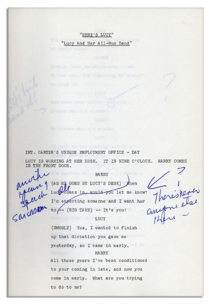 Lucille Ball Personally Owned Script From Her 1968 Show, ''Here's Lucy'' -- With Her Hand Notations