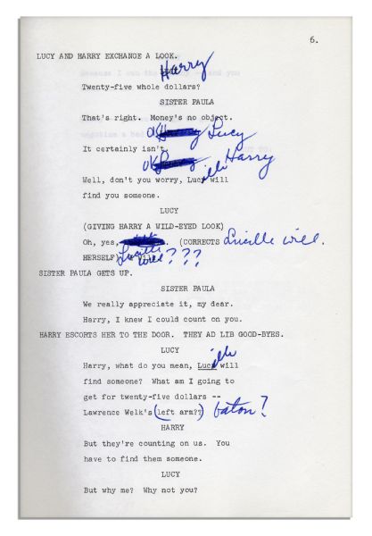 Lucille Ball Personally Owned Script From Her 1968 Show, ''Here's Lucy'' -- With Her Hand Notations