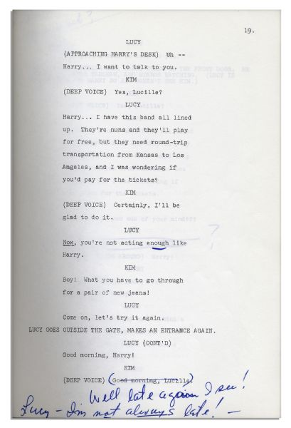 Lucille Ball Personally Owned Script From Her 1968 Show, ''Here's Lucy'' -- With Her Hand Notations