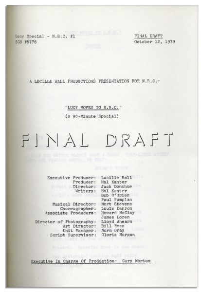 Lucille Ball Personally Owned Script From Her 1979 TV Special -- ''Lucy Moves to NBC''