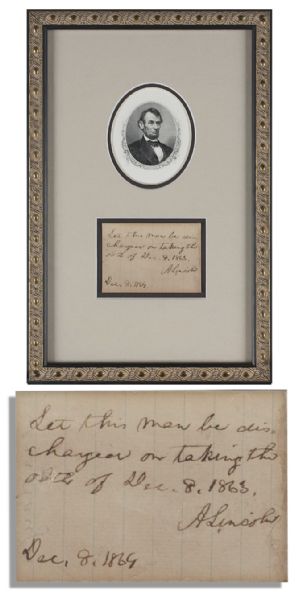 Abraham Lincoln Autograph Note Signed as President -- Pardoning a Former Confederate