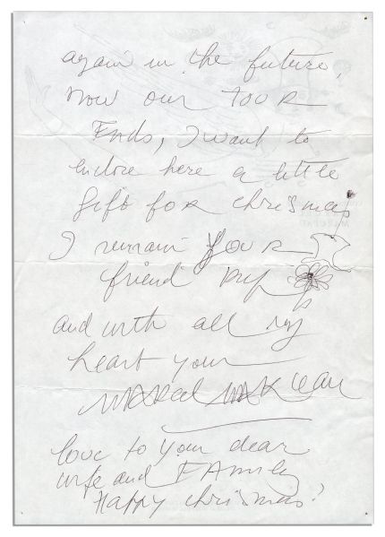 Marcel Marceau Autograph Letter Signed on His Personal Stationery Gifting a Hat to a Friend for Christmas -- With His Drawing of the Hat & the Actual Gifted Hat Included in the Lot