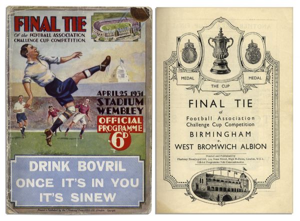 Exceedingly Rare Official Program for the 1931 F.A. Cup Finals -- In Which Two Midlands Rivals Competed, as the Only West Midlands Local Derby in the Cups History