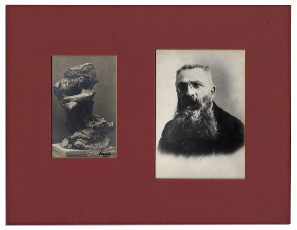 Revolutionary French Sculptor Auguste Rodin Signed Photo Postcard of His Famous Work, ''Cariatide Carrying a Stone''