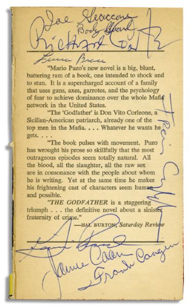 The Godfather Book Signed by the Cast of the Celebrated Film -- Signed by Brando, Pacino, Keaton, Caan, Shire, Martino and Others