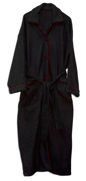 Barbra Streisand Owned Black Robe With Burgundy Velour Trim