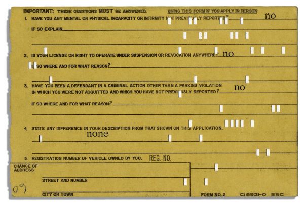 Robert Kennedy Signed Driver's License Application From 1964