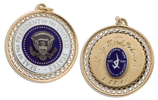 14k Gold Charm Presented to Lady Bird Johnson by the University of Kentucky -- With a COA From the President's Daughter