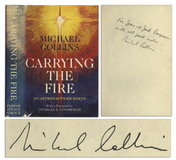 Apollo 11 Astronaut Michael Collins Signed Memoir, Carrying the Fire -- Nice, Clean Copy With Bold Signature