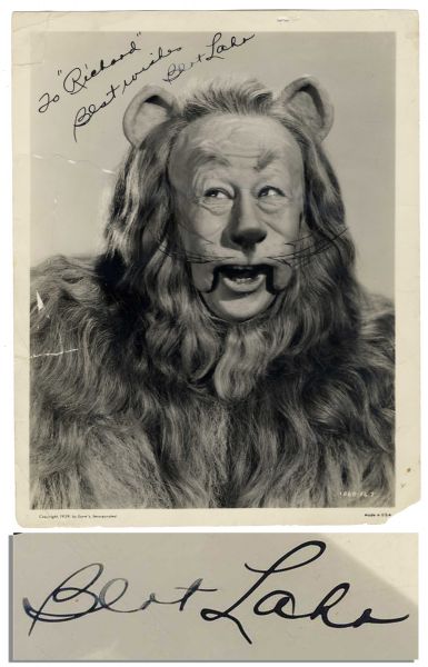 Scarce Bert Lahr Signed Photo as Cowardly Lion in 1939 The Wizard of Oz -- With PSA/DNA COA