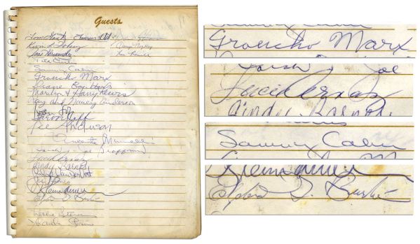 Groucho Marx & Elizabeth Taylor Burtons Signatures in a Beverly Hills Guest Book 