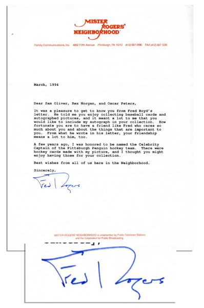 Fred Rogers Typed Letter Signed -- Best Wishes From All of Us Here in the Neighborhood... 