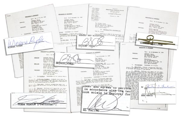 The Godfather Part III Signed Actor Contracts -- Al Pacino, Diane Keaton, Winona Ryder, Bridget Fonda, George Hamilton & Andy Garcia -- Pacinos $2.5 Million Contract is Twice Signed
