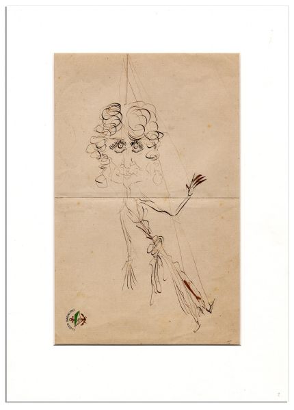 Enrico Caruso Hand-Drawn Caricature on Lloyd Sabaudo Yacht Line Stationery