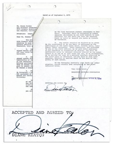 Diane Keatons Signed Contract to Star in The Godfather Part II