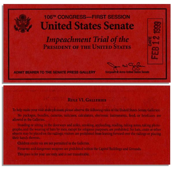 Bill Clinton Red Impeachment Trial Ticket
