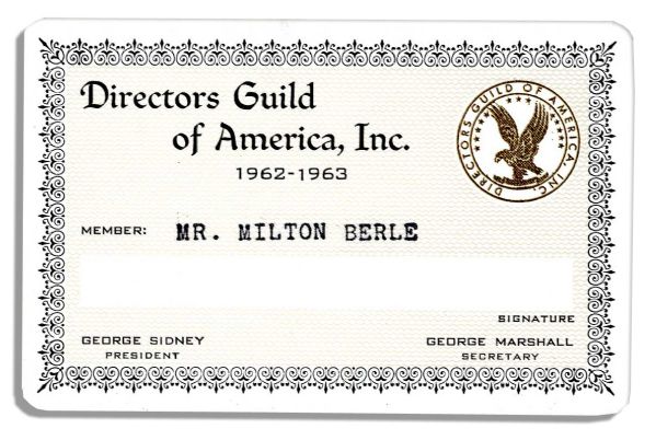 Milton Berles 1962-63 Official Directors Guild of America Membership Card