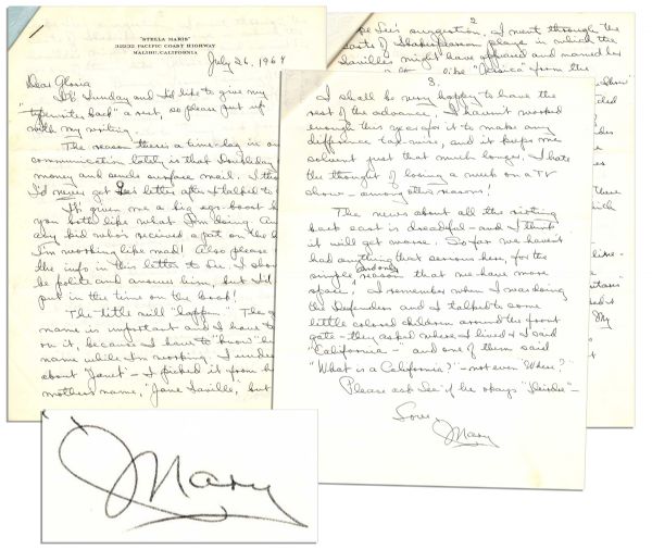 Mary Astor Autograph Letter Signed --  ...The news about all the rioting back east is dreadful - and I think it will get worse...I talked to some little colored children...