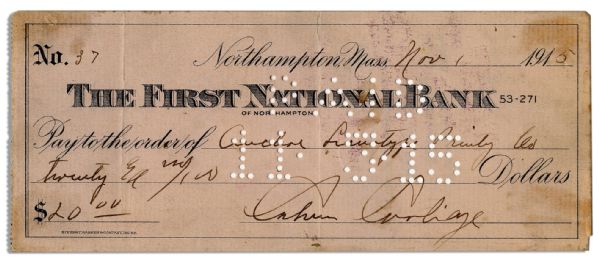 Calvin Coolidge Check Signed From 1915 