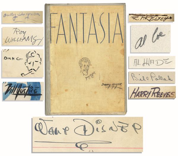Fantastic Copy of Fantasia Signed by Walt Disney -- Beautiful, Oversized Book Signed by the Preeminent Animator -- With Various Personalized Illustrations & Art By Disney Illustrators