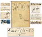 Fantastic Copy of Fantasia Signed by Walt Disney -- Beautiful, Oversized Book Signed by the Preeminent Animator -- With Various Personalized Illustrations & Art By Disney Illustrators