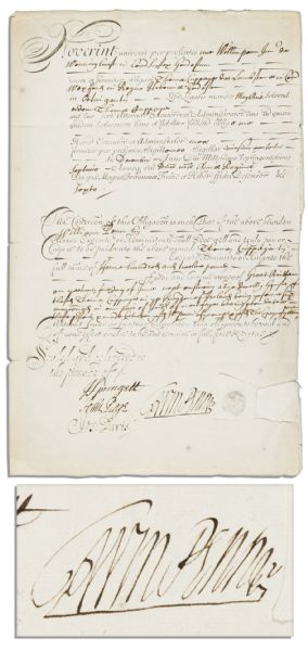 William Penn Document Signed -- Regarding a Financial Agreement Circa 1707